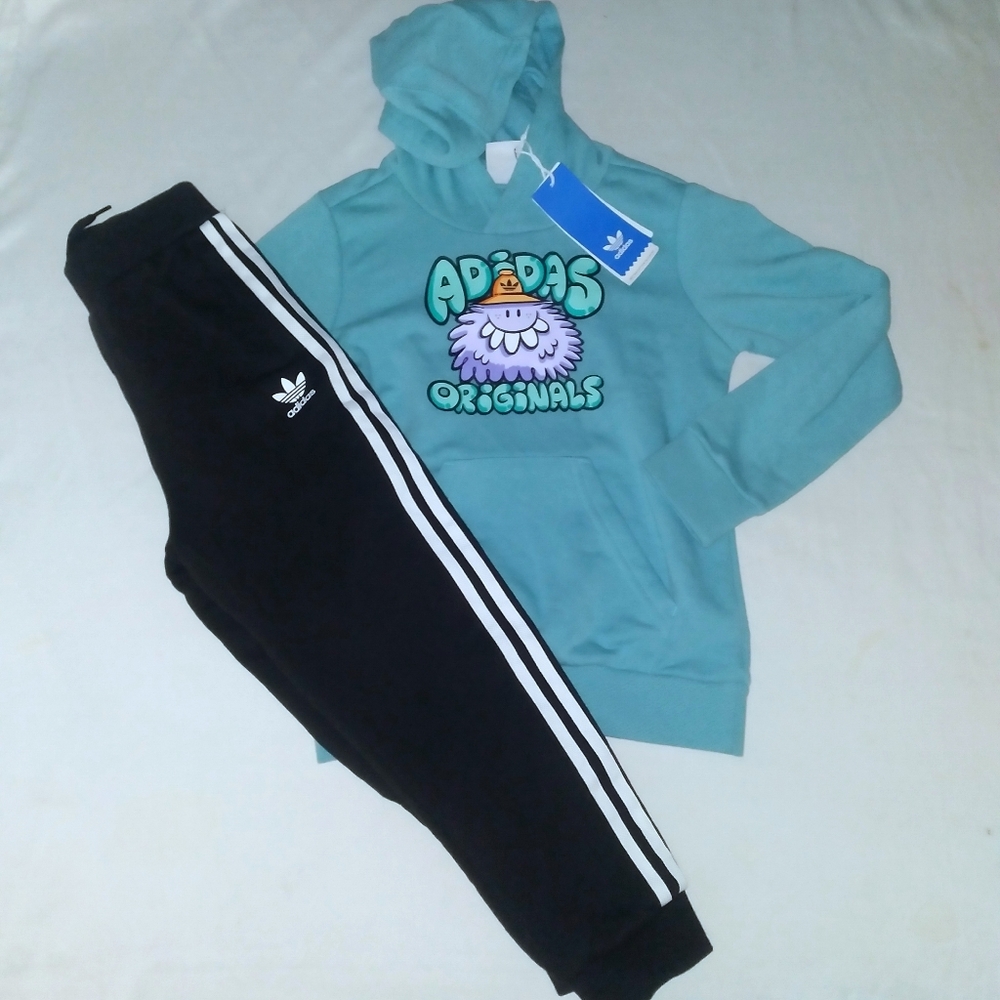 Adidas Boys Youth 2pc Jogger Set With Hoodie- XS